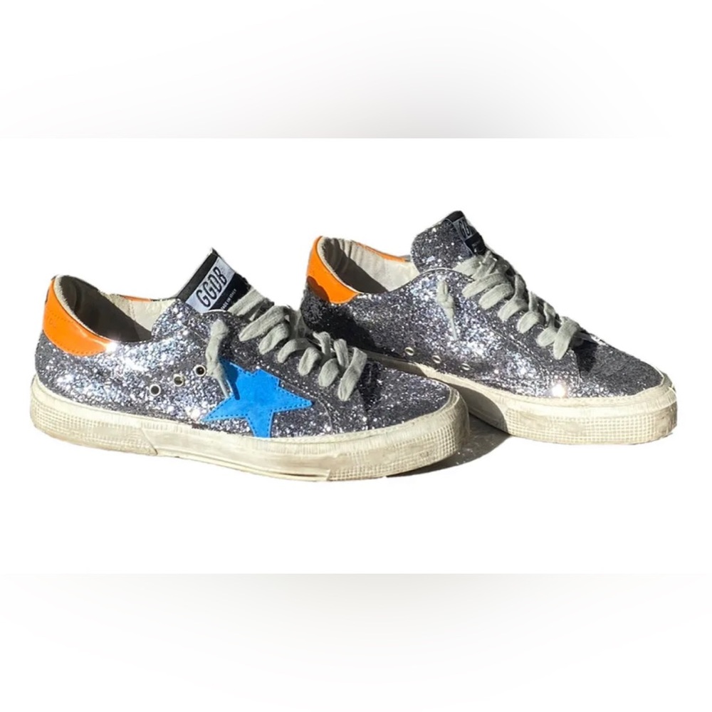 Golden Goose May Glitter Sneakers Blue Silver Sz 39.